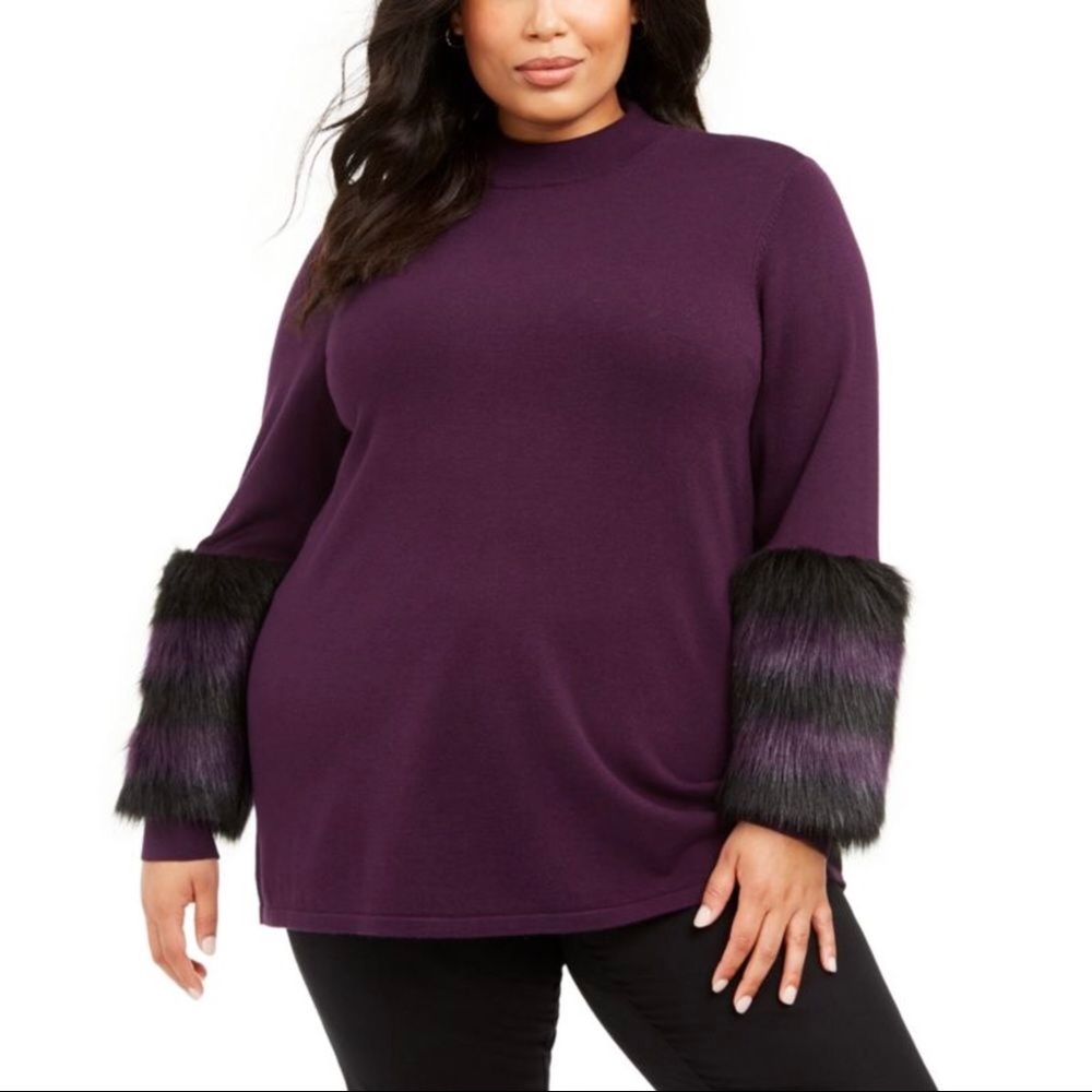 NWT Alfani sweater, cuff fur stripe in purple and black
